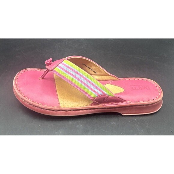 BORN Women’s PINK Leather w/ Stripes FlipFlop Slip On Flat Sandals Sz 8-8.5 - Picture 12 of 15